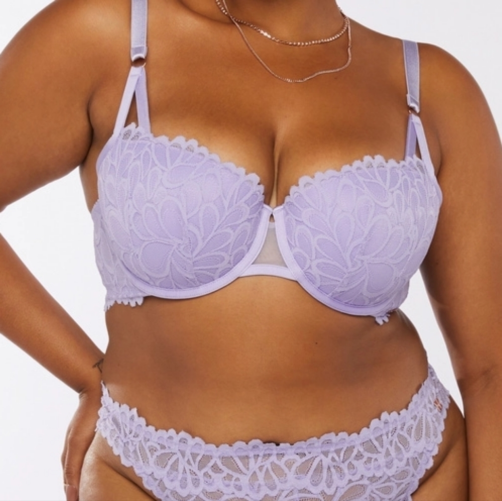 NWT Savage X Fenty Purple Scalloped Lace Underwire Balconette Bra 46DD